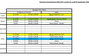 Planning entraînements IE-Niort